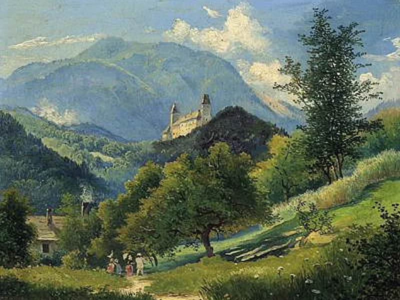 1827-Heinrich Carl Schubert - Vista del castello di Wartenstein vicino a Gloggnitz, 1880